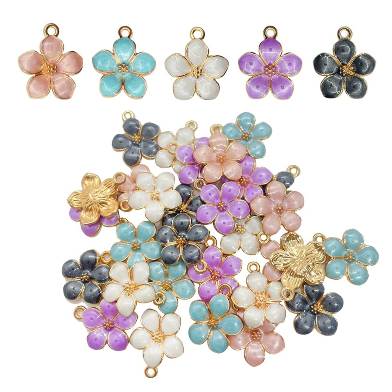 30 Pieces Gold Plated Enamel Cherry Blossoms Flower Charms Pendan Cute Small Flower Pendants for Jewelry Making Kit Bracelet Necklace Earrings Keychain DIY Crafts Crafting(Cherry)